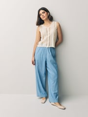 White Ecru Stitch Lace Mesh Button Up Tank Waistcoat - Image 2 of 7