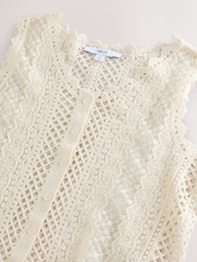 White Ecru Stitch Lace Mesh Button Up Tank Waistcoat - Image 6 of 7