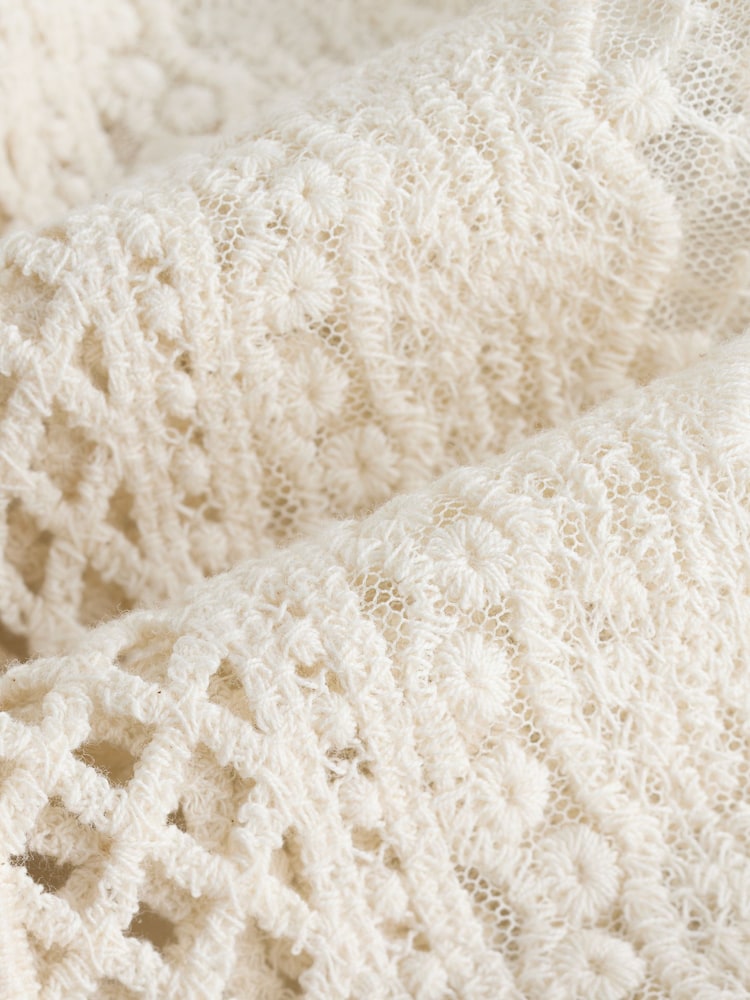 White Ecru Stitch Lace Mesh Button Up Tank Waistcoat - Image 7 of 7