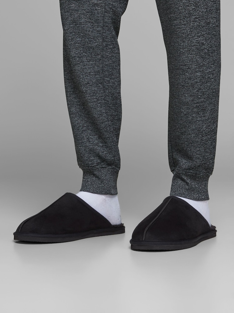 JACK & JONES Black White Black White Fleece Lined Slippers - Image 1 of 8