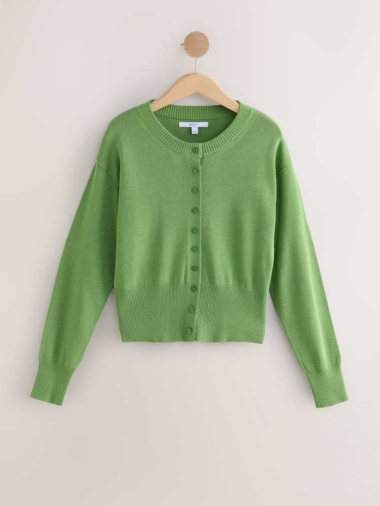 Green Bright Crew Neck Soft Knit Button Co-Ord Cardigan - Image 1 of 3