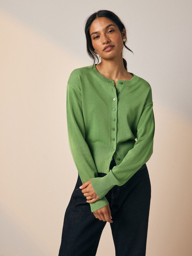 Leuchtend Grün - Crew Neck Soft Knit Button Co-Ord Cardigan - Bild 1 von 4 Leuchtend Grün - Crew Neck Soft Knit Button Co-Ord Cardigan - Bild 1 von 4