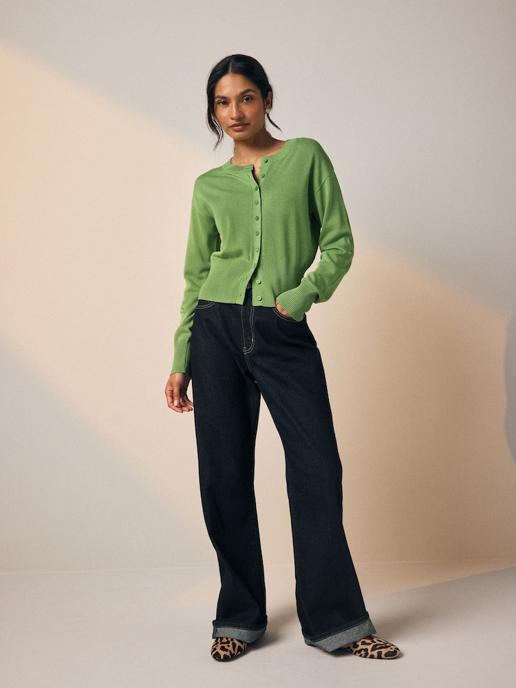 Leuchtend Grün - Crew Neck Soft Knit Button Co-Ord Cardigan - Bild 2 von 4 Leuchtend Grün - Crew Neck Soft Knit Button Co-Ord Cardigan - Bild 2 von 4