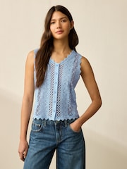 Blue Pale Stitch Lace Mesh Button Up Tank Waistcoat - Image 1 of 7