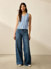 Blue Pale Stitch Lace Mesh Button Up Tank Waistcoat - Image 3 of 7