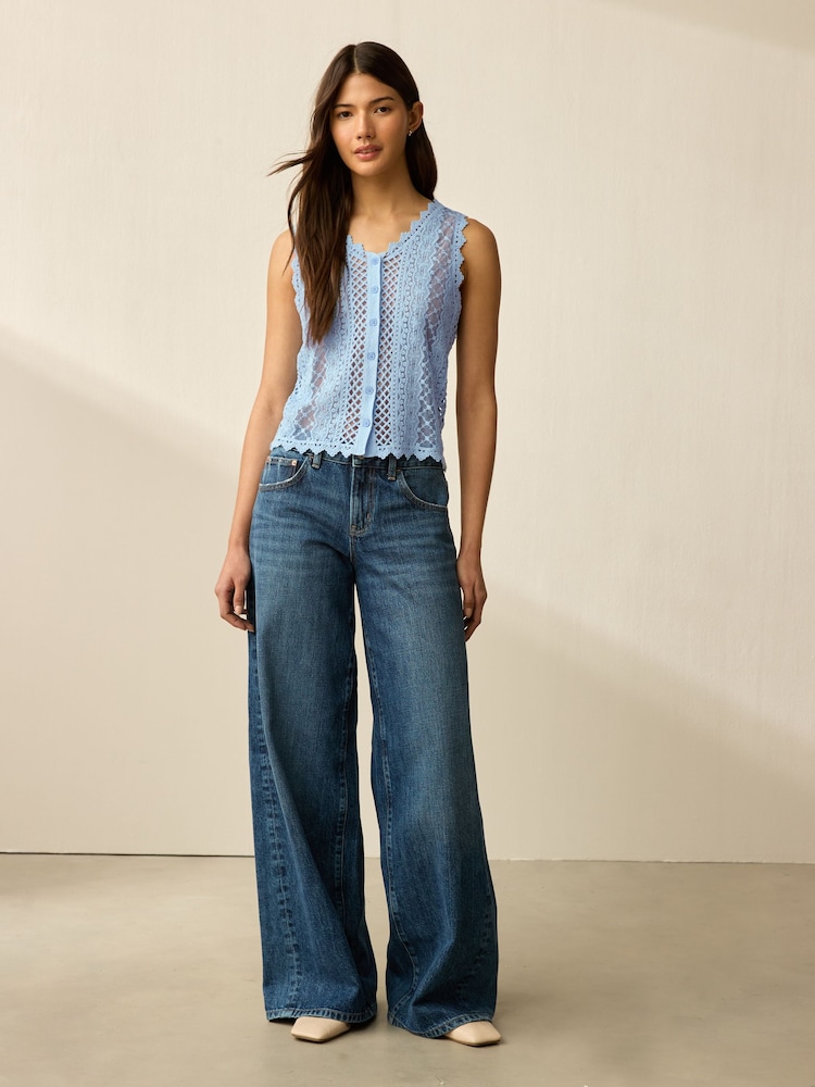 Blue Pale Stitch Lace Mesh Button Up Tank Waistcoat - Image 3 of 7