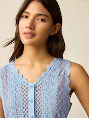 Blue Pale Stitch Lace Mesh Button Up Tank Waistcoat - Image 4 of 7