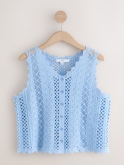 Blue Pale Stitch Lace Mesh Button Up Tank Waistcoat - Image 5 of 7