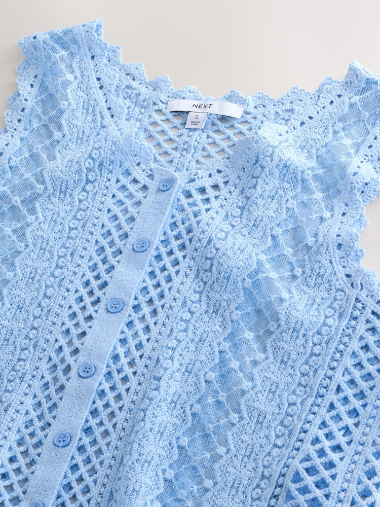 Blue Pale Stitch Lace Mesh Button Up Tank Waistcoat - Image 6 of 7