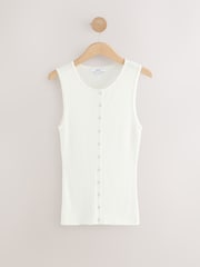 White Ribbed Button Up Waistcoat Tank - Image 1 of 3