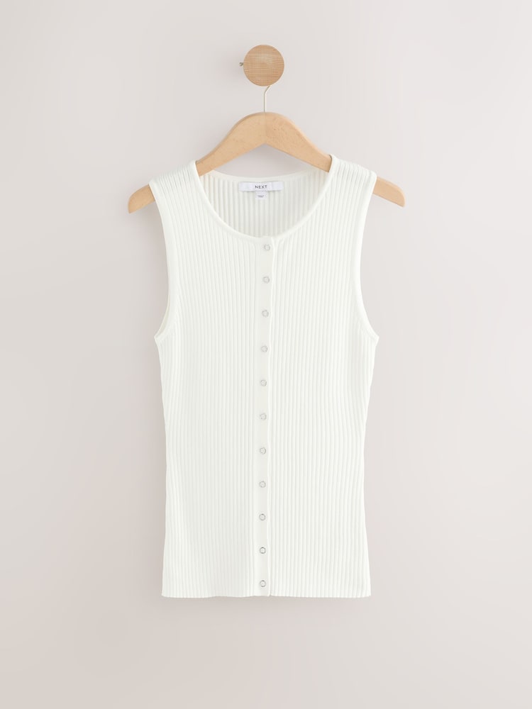 White Ribbed Button Up Waistcoat Tank - Image 1 of 3
