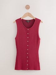 Red Ribbed Button Up Waistcoat Tank - Image 1 of 3