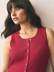 Red Ribbed Button Up Waistcoat Tank - Image 4 of 7