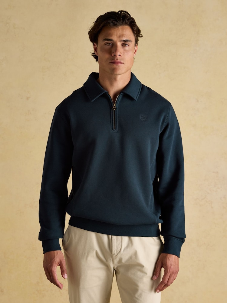 Joules Jenkins Navy Brushed Cotton Collar Sweatshirt - Image 1 of 8