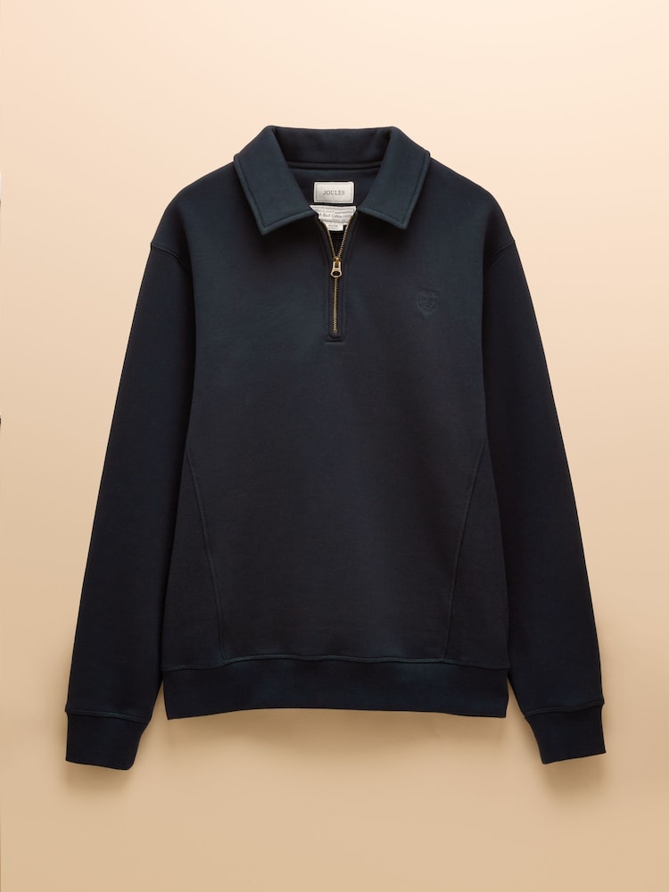 Joules Jenkins Navy Brushed Cotton Collar Sweatshirt - Image 8 of 8