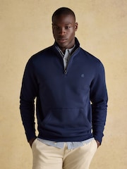 Jenkins Navy Brushed Cotton Quarter Zip Sweatshirt - Image 1 of 8