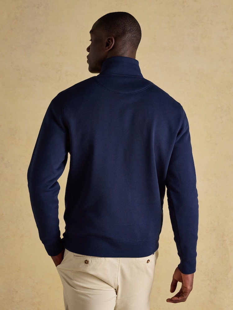 Jenkins Navy Brushed Cotton Quarter Zip Sweatshirt - Image 2 of 8