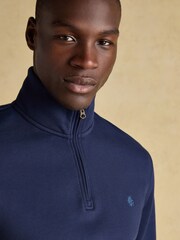 Jenkins Navy Brushed Cotton Quarter Zip Sweatshirt - Image 4 of 8