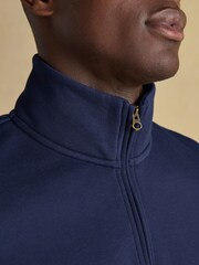 Jenkins Navy Brushed Cotton Quarter Zip Sweatshirt - Image 5 of 8