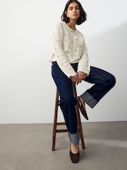 White Ecru Crochet Square Patch Button Up Cardigan - Image 2 of 6