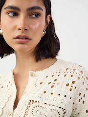 White Ecru Crochet Square Patch Button Up Cardigan - Image 4 of 6