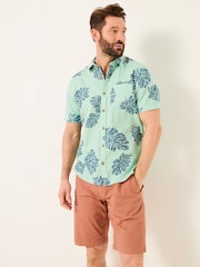 FatFace Mint Green Short Sleeve Banana Leaf Print 100% Cotton Shirt - Image 1 of 8