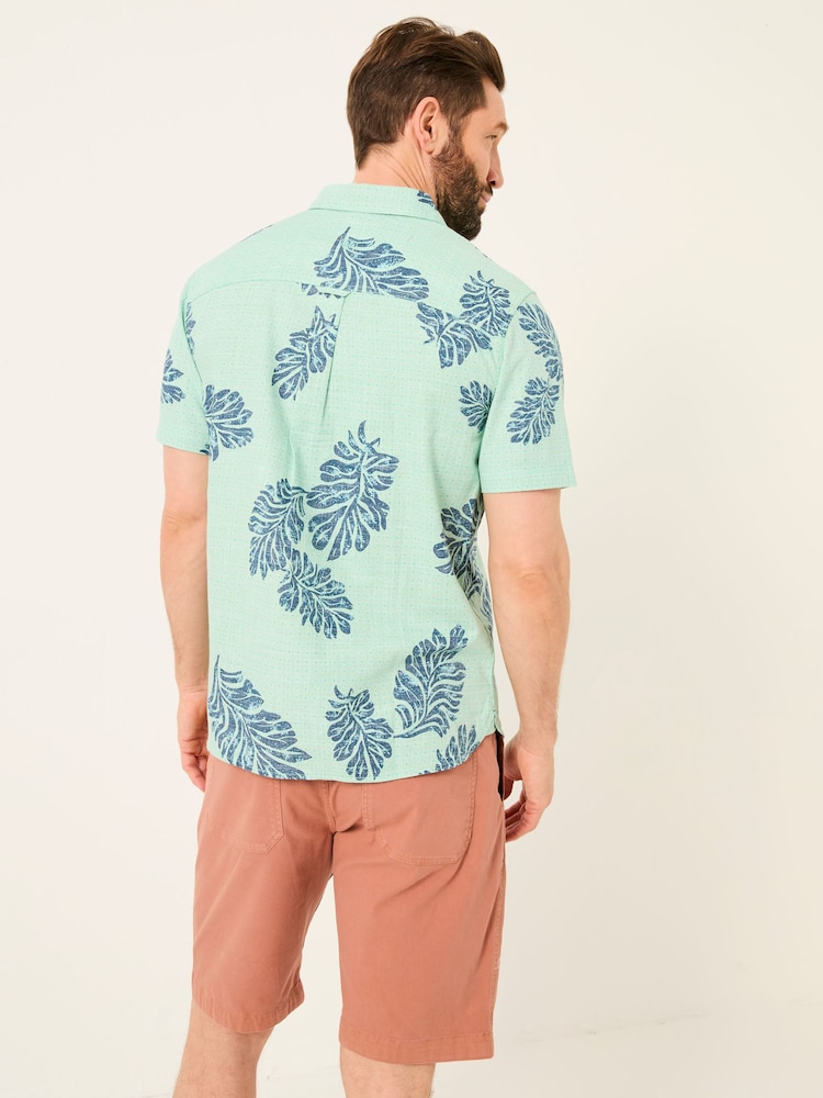 FatFace Mint Green Short Sleeve Banana Leaf Print 100% Cotton Shirt - Image 2 of 8