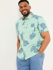 FatFace Mint Green Short Sleeve Banana Leaf Print 100% Cotton Shirt - Image 5 of 8