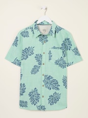 FatFace Mint Green Short Sleeve Banana Leaf Print 100% Cotton Shirt - Image 7 of 8