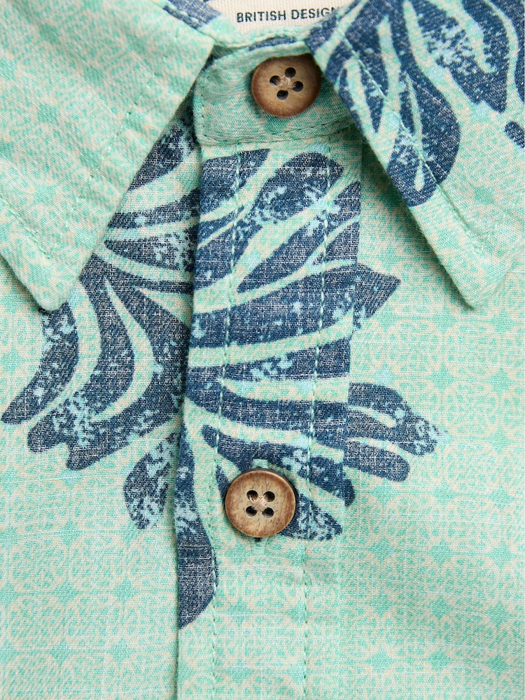 FatFace Mint Green Short Sleeve Banana Leaf Print 100% Cotton Shirt - Image 8 of 8