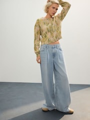 Green Pink Camo 100% Cotton Washed Crew Neck Cardigan - Image 3 of 7