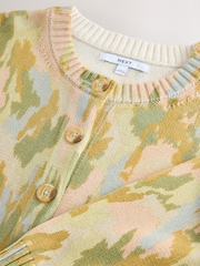 Green Pink Camo 100% Cotton Washed Crew Neck Cardigan - Image 6 of 7