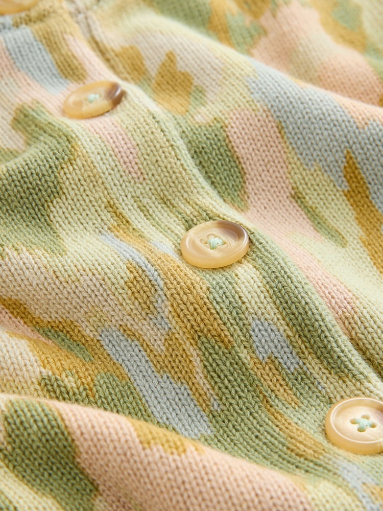 Green Pink Camo 100% Cotton Washed Crew Neck Cardigan - Image 8 of 8