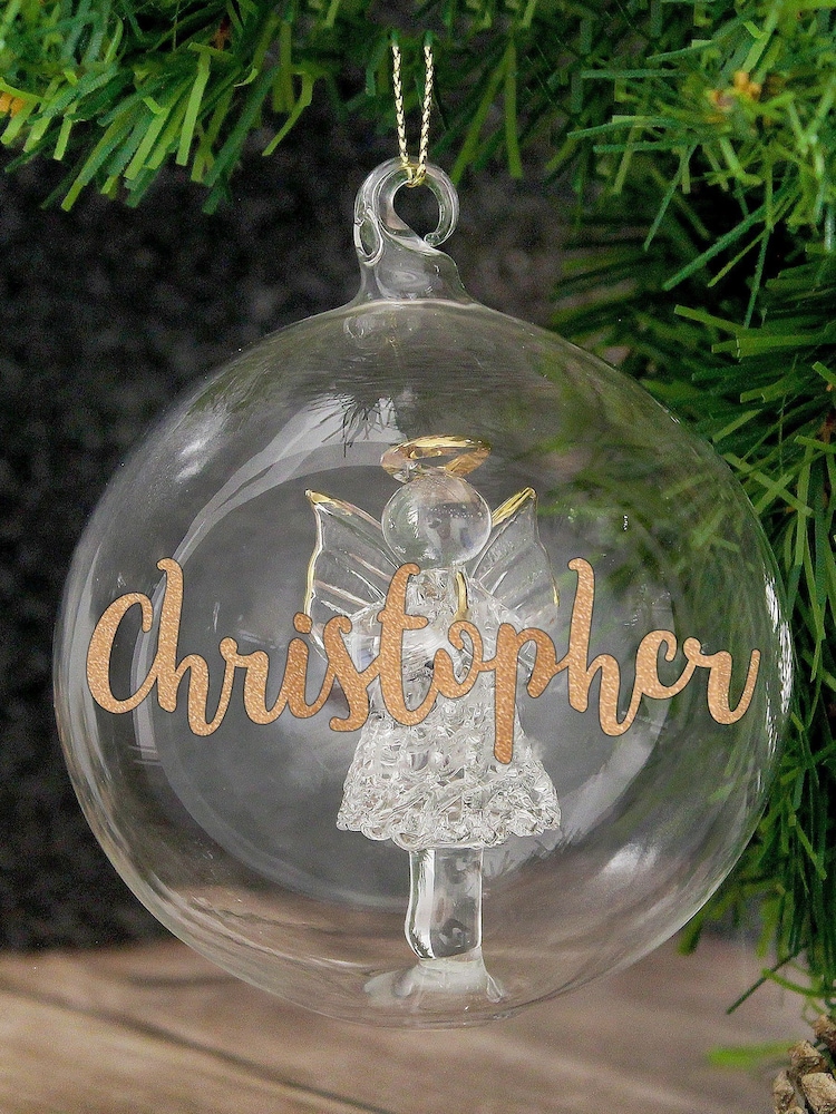 Personalised Christmas Glass Angel Bauble by PMC - Image 1 of 3