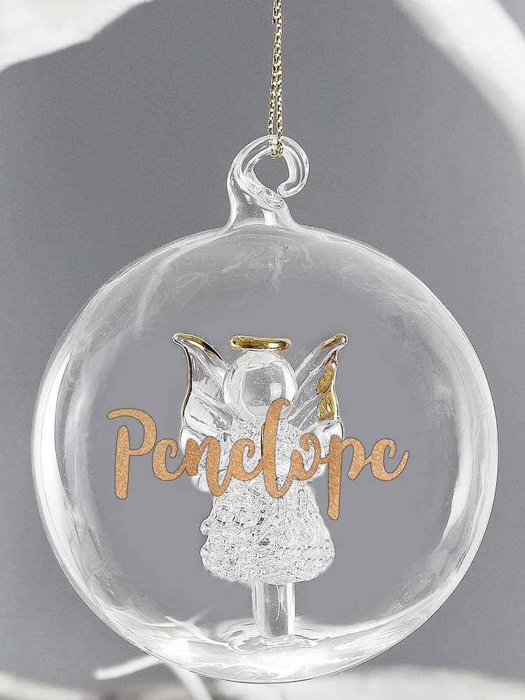 Personalised Christmas Glass Angel Bauble by PMC - Image 2 of 3