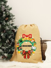 Personalised Minecraft Christmas Hessian Sack by Character World - Image 1 of 4