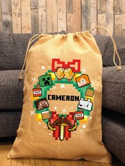 Personalised Minecraft Christmas Hessian Sack by Character World - Image 2 of 4