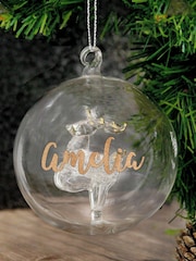 Personalised Reindeer Christmas Glass Bauble by PMC - Image 1 of 3