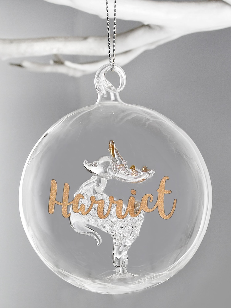 Personalised Reindeer Christmas Glass Bauble by PMC - Image 2 of 3