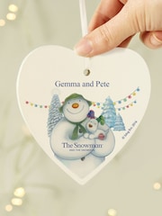 Personalised The Snowman Wooden Heart Christmas Decoration by PMC - Image 1 of 3