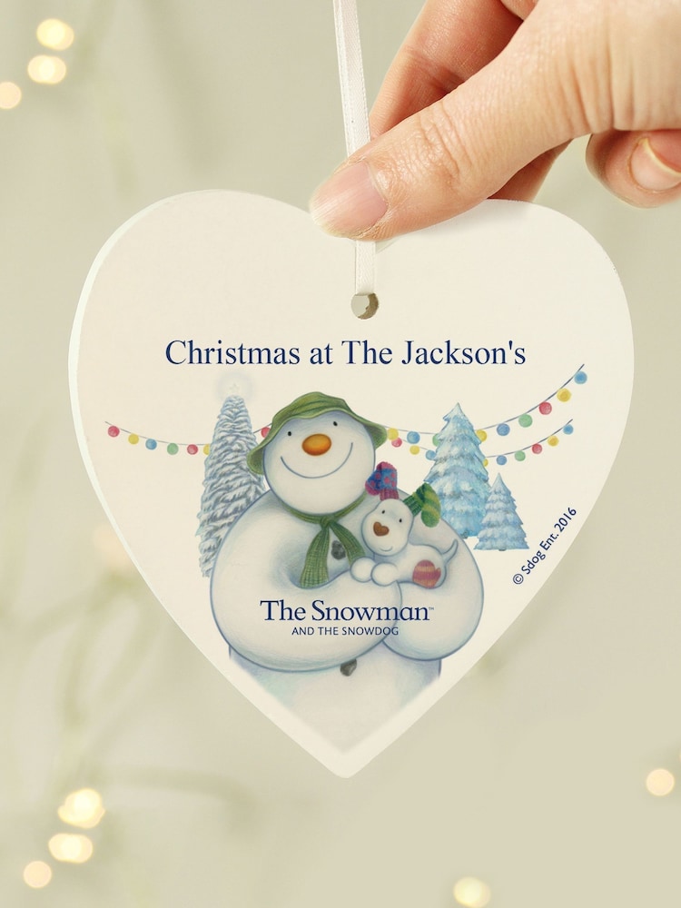 Personalised The Snowman Wooden Heart Christmas Decoration by PMC - Image 3 of 3