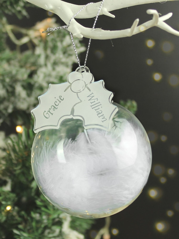 Personalised Holly Acrylic FeatherChristmas Bauble by PMC - Image 1 of 3 Personalised Holly Acrylic FeatherChristmas Bauble by PMC - Image 1 of 3