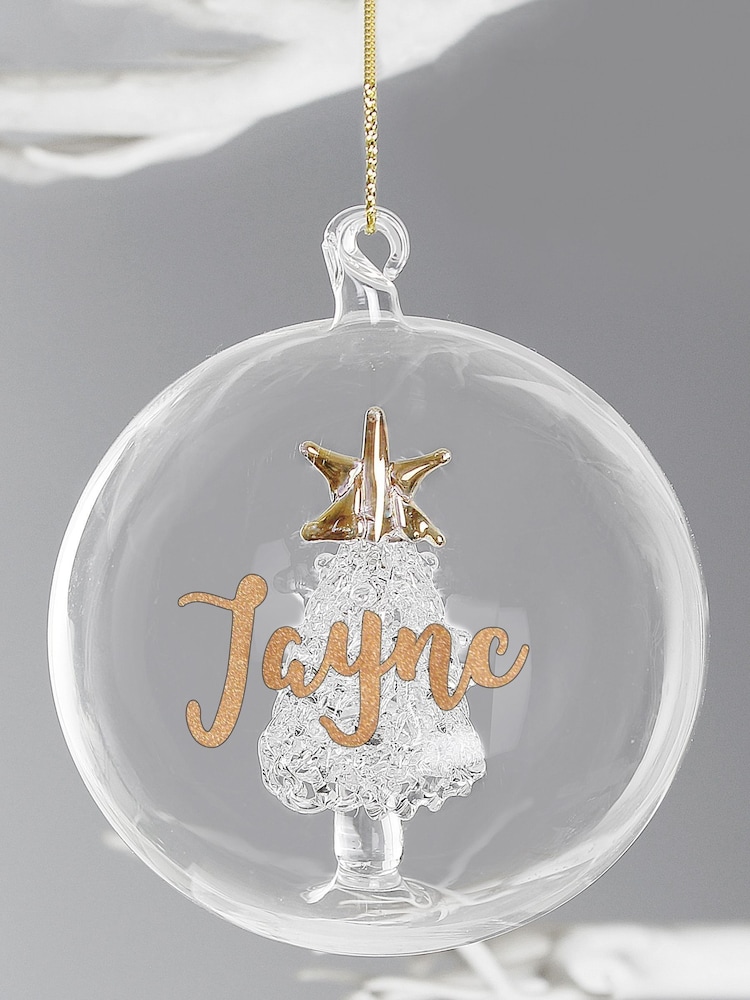 Personalised Christmas Tree Glass Bauble by PMC - Image 1 of 3