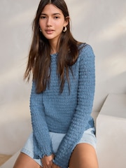 Blue Long Sleeve Textured Top - Image 2 of 6