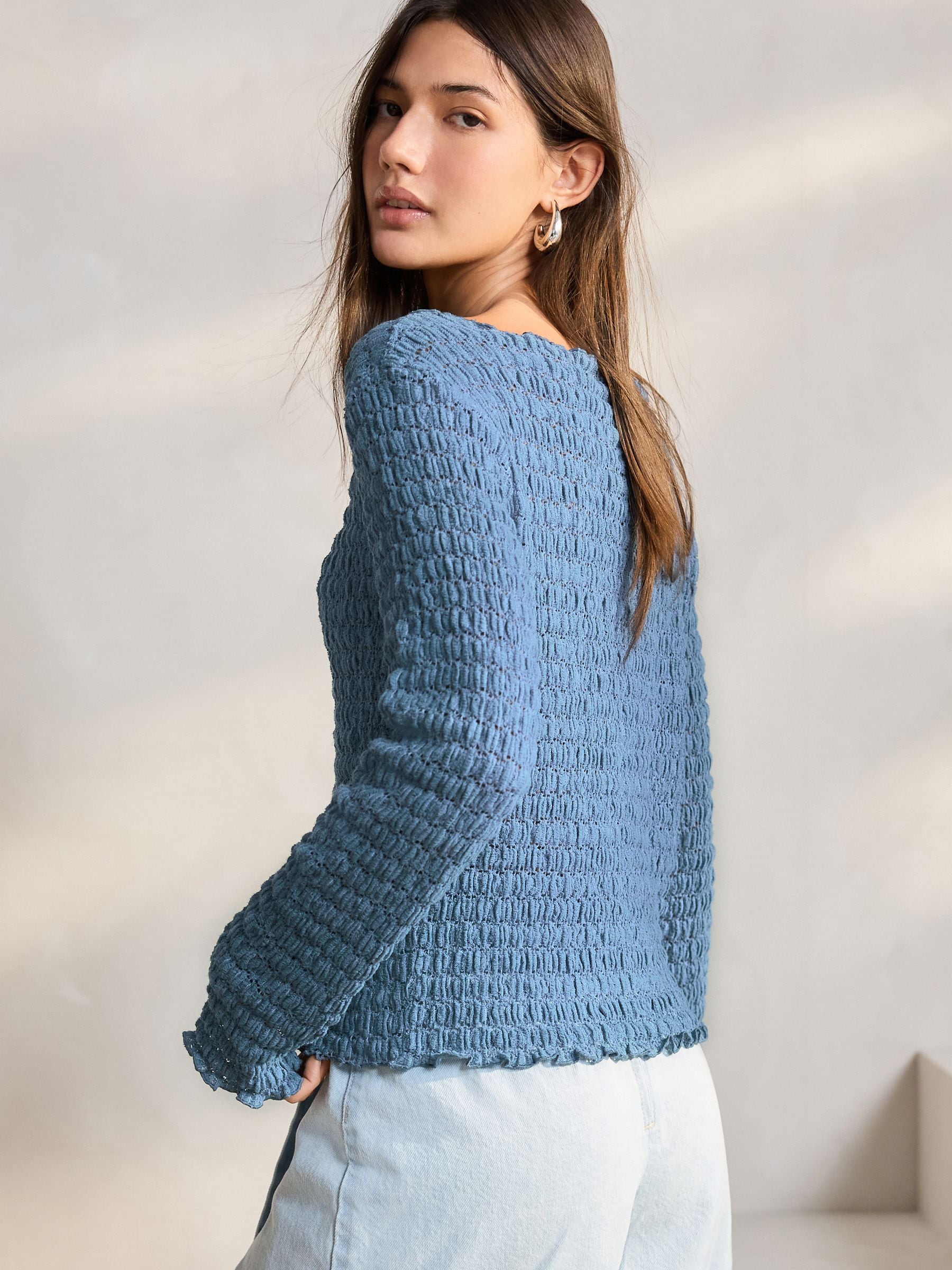 Buy Blue Long Sleeve Textured Top from Next USA
