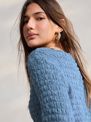 Blue Long Sleeve Textured Top - Image 5 of 6