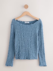 Blue Long Sleeve Textured Top - Image 6 of 6