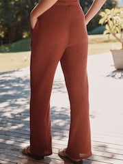 Red Wide Leg Drawstring Textured Trousers - Image 3 of 4