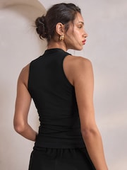 Black Soft Touch Polyamide Deep V-Neck Sleeveless Top - Image 3 of 4