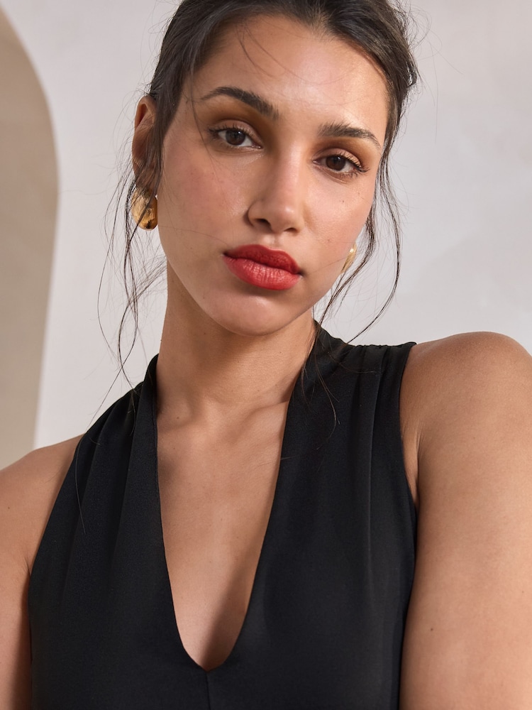 Black Soft Touch Polyamide Deep V-Neck Sleeveless Top - Image 4 of 4